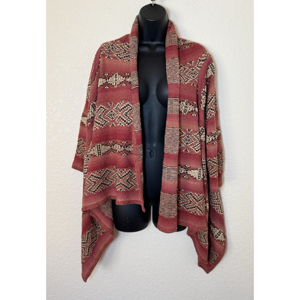 Lauren Ralph Lauren Southwestern Shawl Cardigan S/M Cotton Linen Silk Boho - Picture 2 of 12